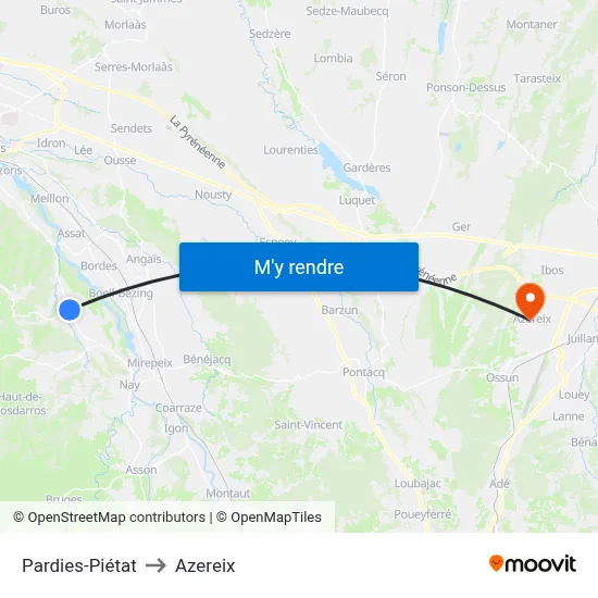 Pardies-Piétat to Azereix map