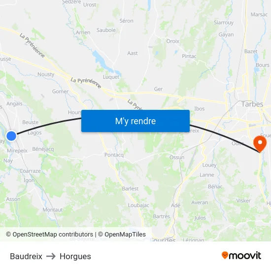 Baudreix to Horgues map