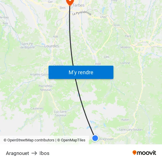 Aragnouet to Ibos map