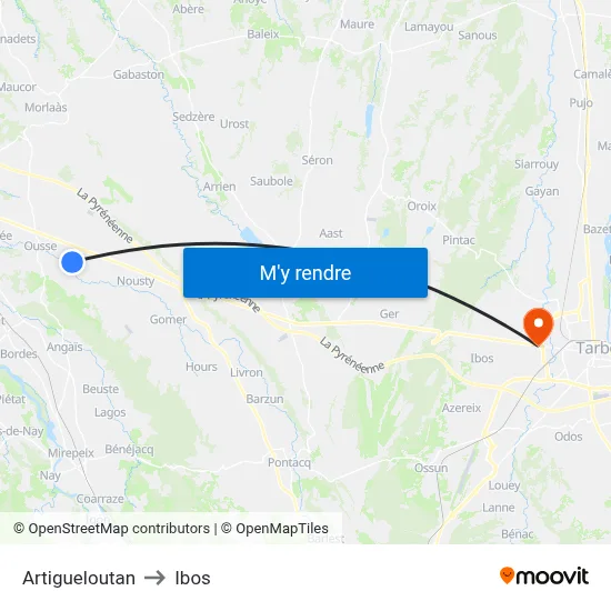 Artigueloutan to Ibos map