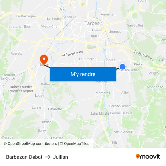Barbazan-Debat to Juillan map