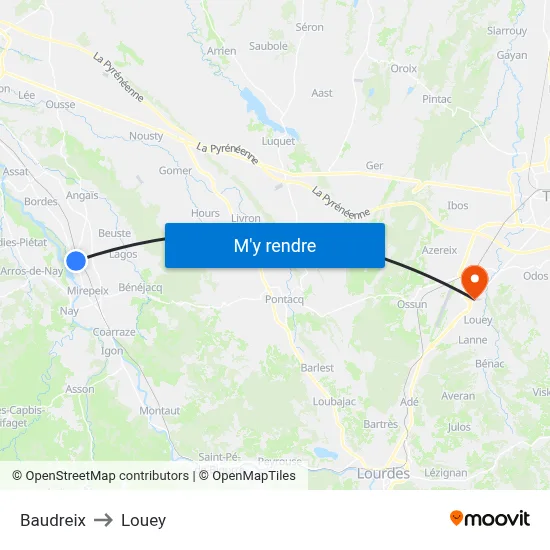 Baudreix to Louey map