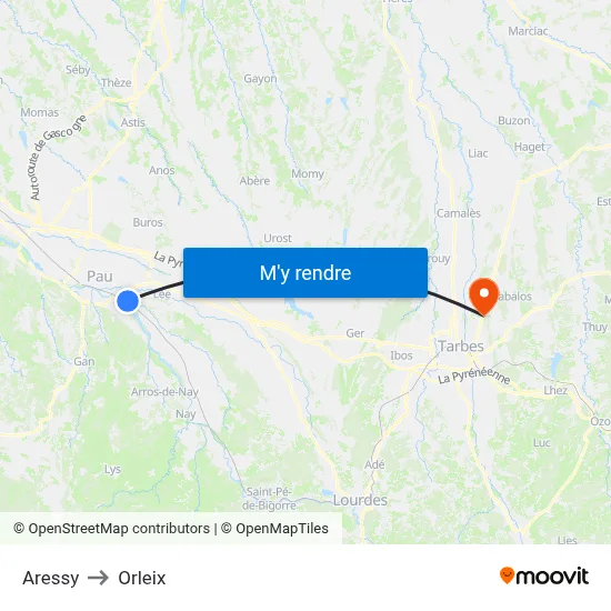 Aressy to Orleix map