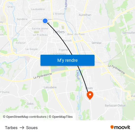 Tarbes to Soues map