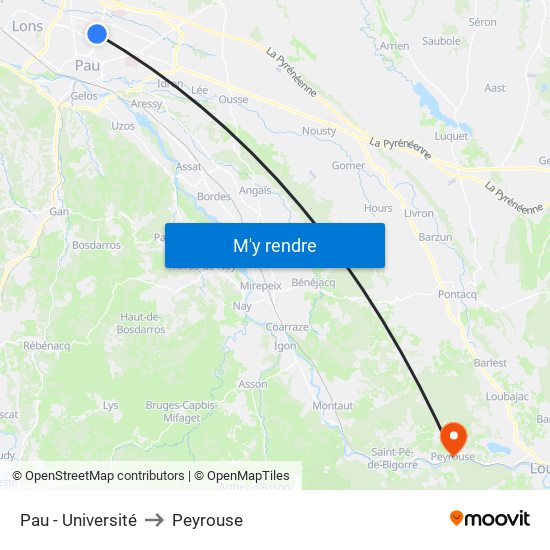 Pau - Université to Peyrouse map