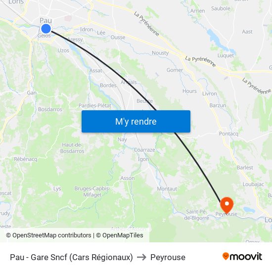 Pau - Gare Sncf (Cars Régionaux) to Peyrouse map