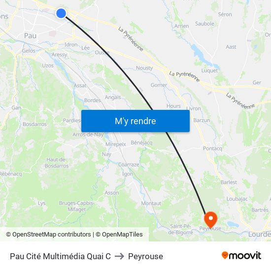 Pau Cité Multimédia Quai C to Peyrouse map