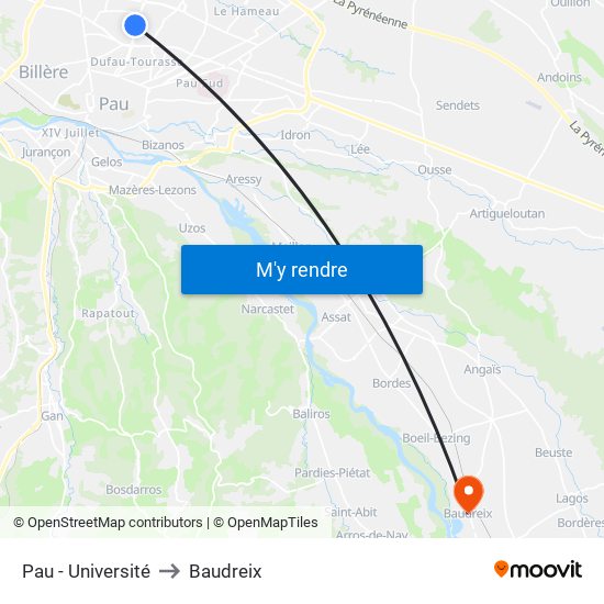Pau - Université to Baudreix map