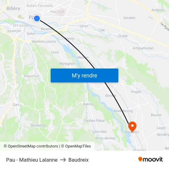 Pau - Mathieu Lalanne to Baudreix map