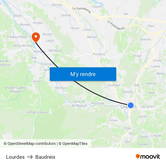 Lourdes to Baudreix map