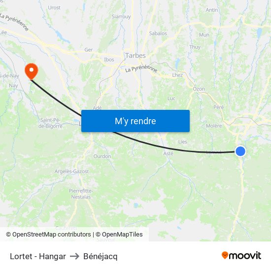 Lortet - Hangar to Bénéjacq map