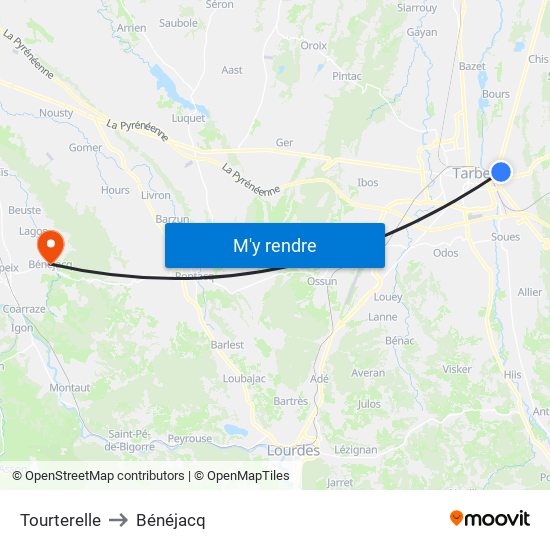 Tourterelle to Bénéjacq map