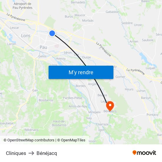 Cliniques to Bénéjacq map