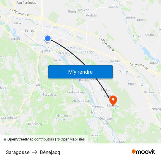 Saragosse to Bénéjacq map