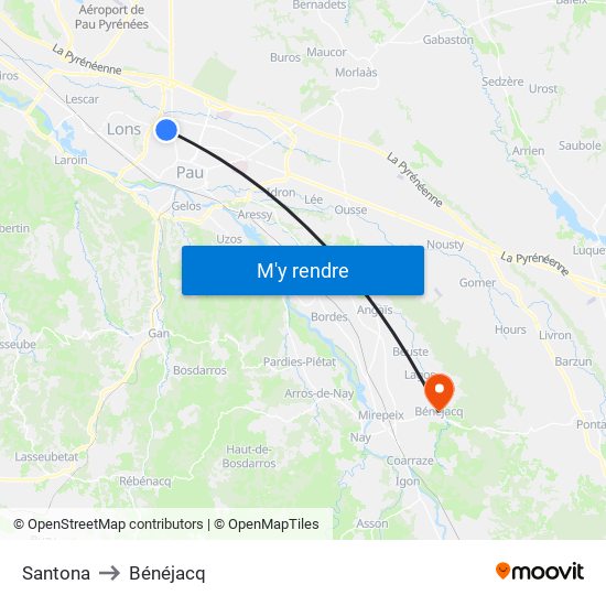 Santona to Bénéjacq map