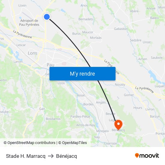 Stade H. Marracq to Bénéjacq map