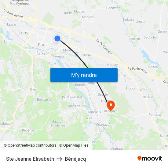 Ste Jeanne Elisabeth to Bénéjacq map