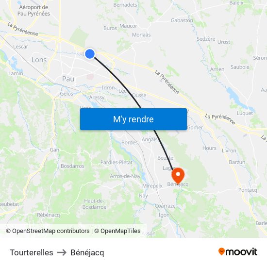 Tourterelles to Bénéjacq map
