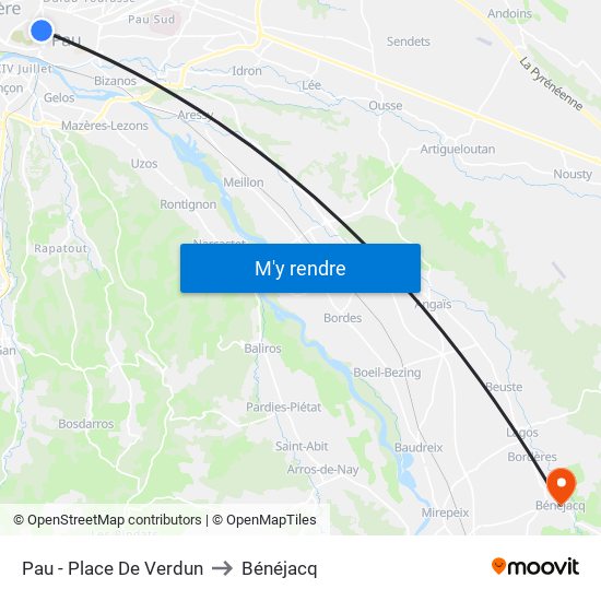 Pau - Place De Verdun to Bénéjacq map