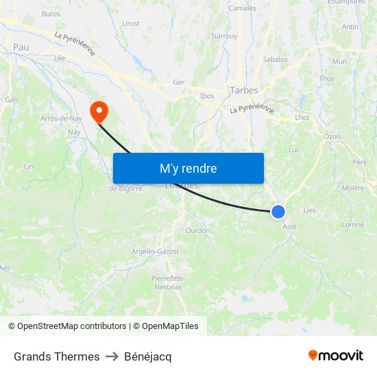 Grands Thermes to Bénéjacq map