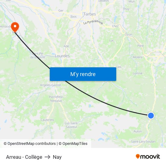 Arreau - Collège to Nay map