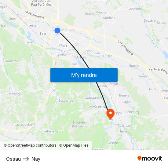 Ossau to Nay map