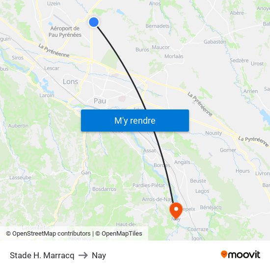 Stade H. Marracq to Nay map