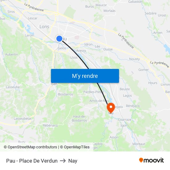 Pau - Place De Verdun to Nay map