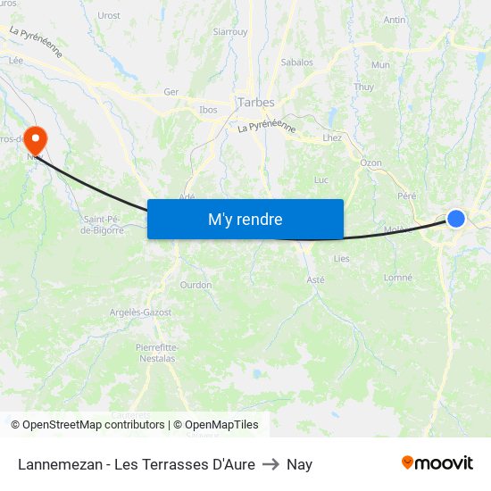 Lannemezan - Les Terrasses D'Aure to Nay map