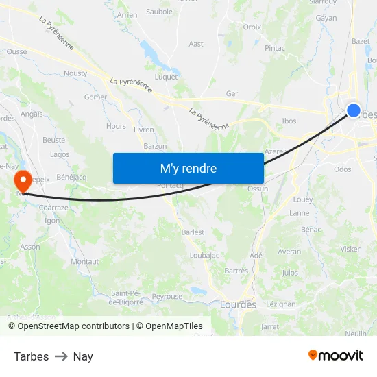 Tarbes to Nay map