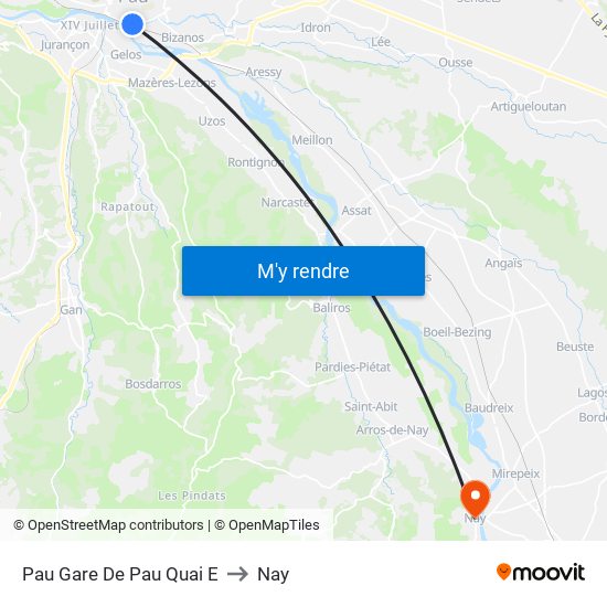 Pau Gare De Pau Quai E to Nay map