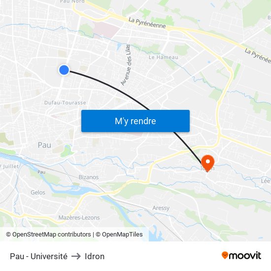 Pau - Université to Idron map