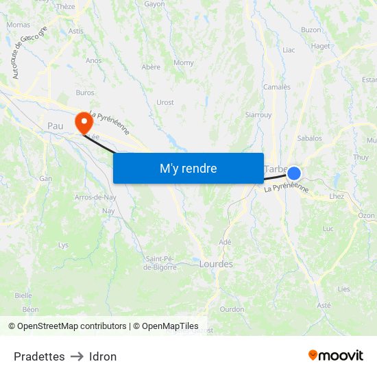 Pradettes to Idron map