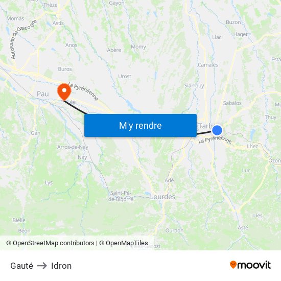 Gauté to Idron map