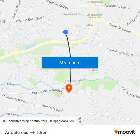 Arrouturous to Idron map