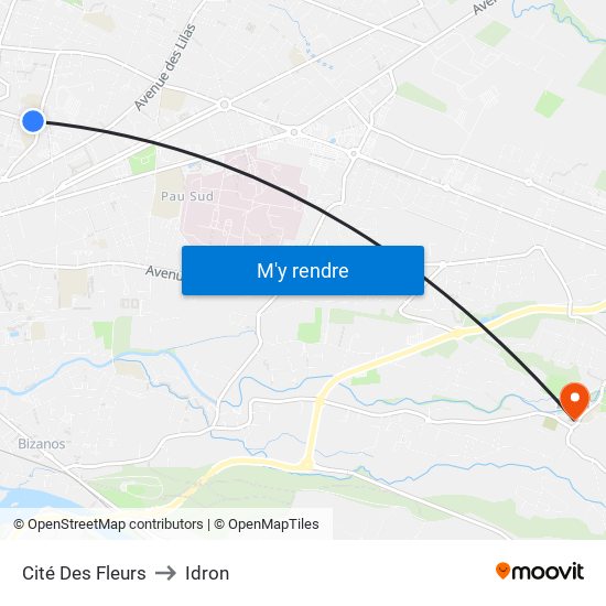 Cité Des Fleurs to Idron map