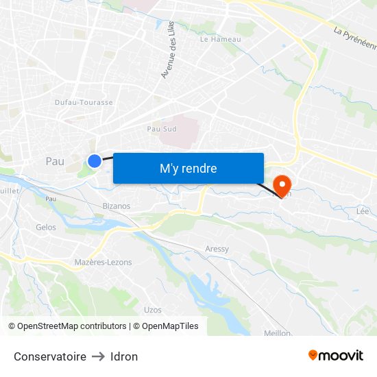 Conservatoire to Idron map