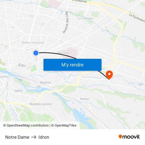 Notre Dame to Idron map