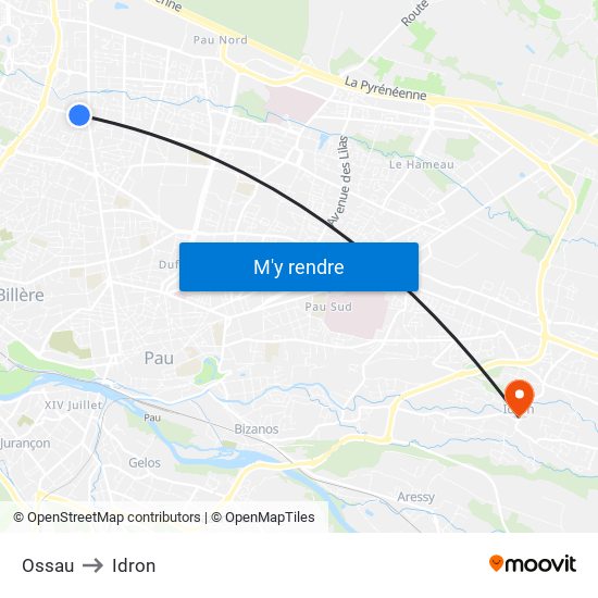 Ossau to Idron map