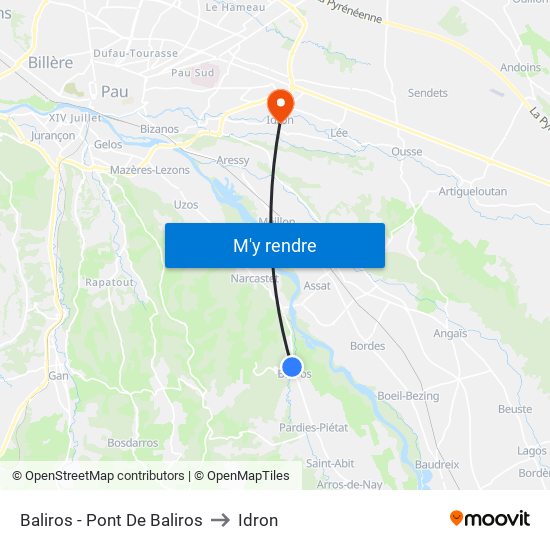 Baliros - Pont De Baliros to Idron map