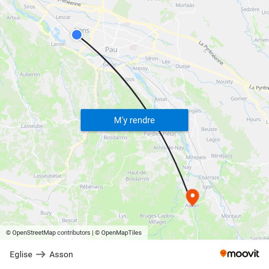 Eglise to Asson map