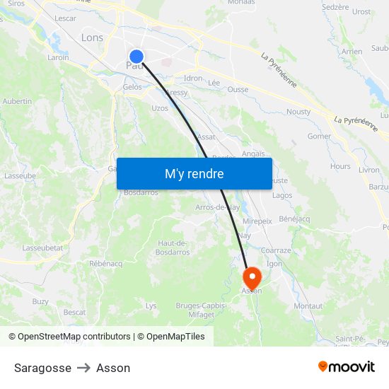 Saragosse to Asson map