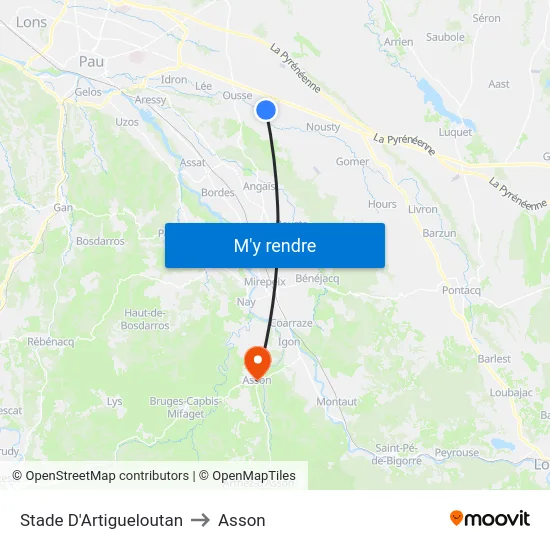Stade D'Artigueloutan to Asson map