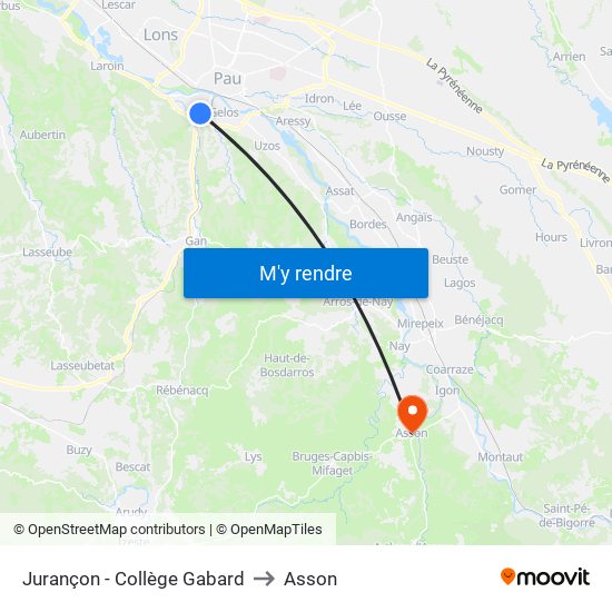 Jurançon - Collège Gabard to Asson map