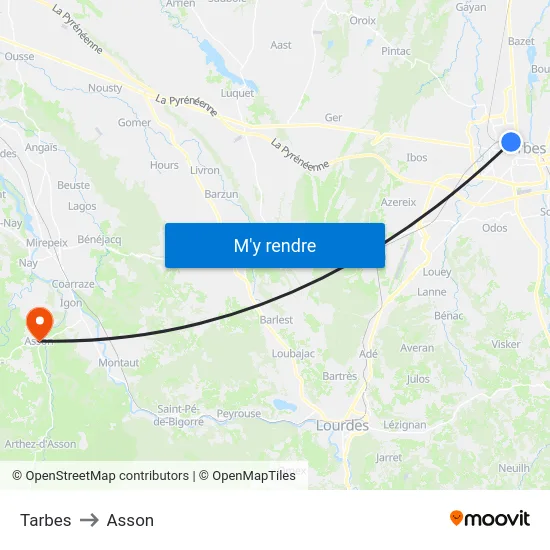 Tarbes to Asson map