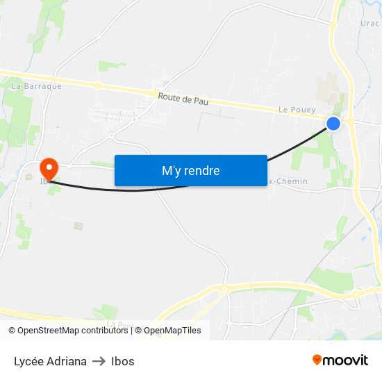 Lycée Adriana to Ibos map