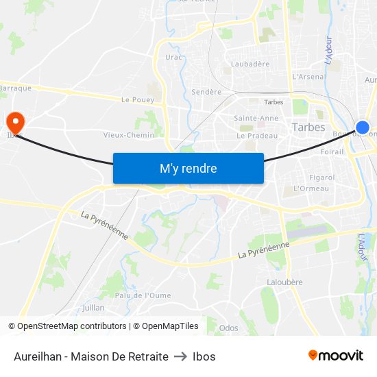 Aureilhan - Maison De Retraite to Ibos map