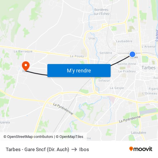 Tarbes - Gare Sncf (Dir. Auch) to Ibos map