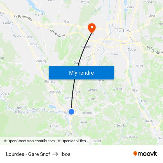 Lourdes - Gare Sncf to Ibos map