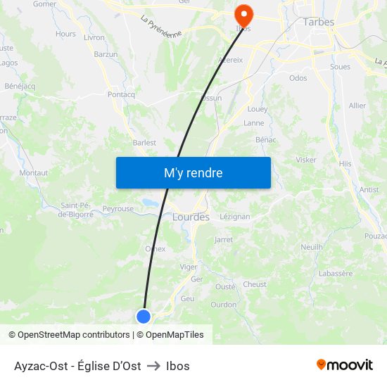 Ayzac-Ost - Église D’Ost to Ibos map